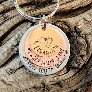 Personalized hand stamped grandpa keychain. Gift for grandpa. Custom grandfather gift. Gift from grandkids. Gift for dad. Custom fathers day