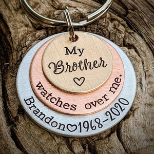 Personalized hand stamped brother memorial keychain. Custom gift for loss of sibling. Brother loss gifts. Sympathy gifts. In remembrance of