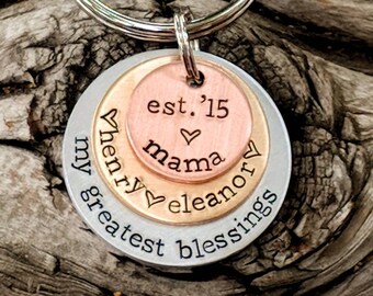 Personalized stamped mom keychain. First mothers day gift. Gift for mom. Gift from kids. Custom mothers gift. New mom gift. Gift for new mom