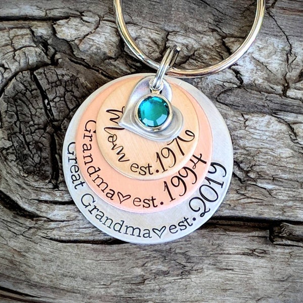 Personalized stamped great grandma keychain. Pregnancy announcement for grandma. First time great grandparent. New grandma gift. Mothers day