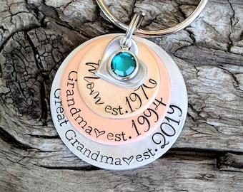 Personalized stamped great grandma keychain. Pregnancy announcement for grandma. First time great grandparent. New grandma gift. Mothers day