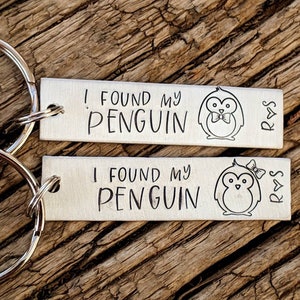 Personalized Penguin Keychains. Hand Stamped Couples Gift Set. Custom ...