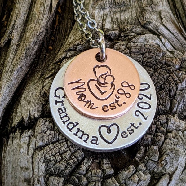 Personalized hand stamped grandma necklace. Gift for grandma. Custom mothers day gift for grandmother. Pregnancy announcement gift for nana.