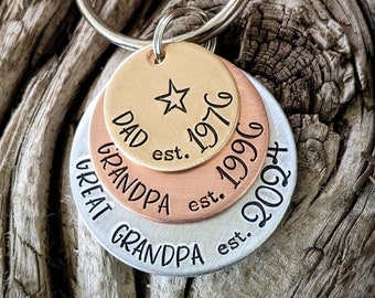 Great Grandpa keychain. Layered mixed metal grandfather gift. Custom fathers day gift. Personalized custom pregnancy announcement gift