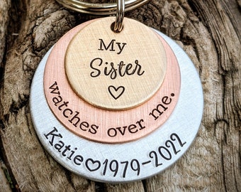 Personalized hand stamped sister memorial keychain. Gift for loss of sister. Sibling loss present. Sympathy gift. Bereavement gifts.