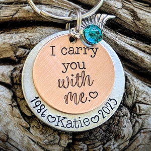 Personalized hand stamped memorial keychain. Infant loss gifts. Loss of sister mom mother best friend daughter. Sympathy in memory of gift