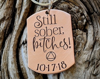 Personized hand stamped sobriety keychain. Custom sober birthday gift. Recovery anniversary keychain. Addiction recovery gifts. AA keychain
