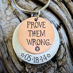 Custom sobriety keychain. Addiction recovery anniversary presents. Alcoholics narcotics anonymous. Personalized sober birthday.