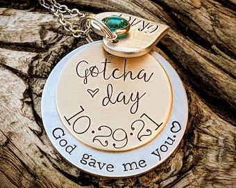 Personalized hand stamped adoption necklace. Foster to adopt gifts. Adoption day present. Gift for blended family. First mothers day gift.
