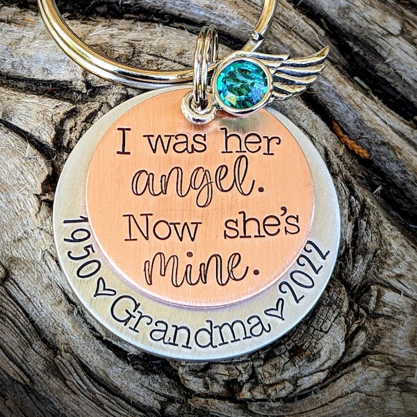 Personalized hand stamped grandma memorial keychain. Loss of grandmother gifts. Gift for grandparent loss. Nana memorial. Memaw loss