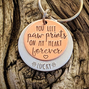 Personalized hand stamped pet memorial keychain. Dog memorial gift. Cat loss gifts. Loss of pet. Loss of kitty. Rainbow bridge keychain.