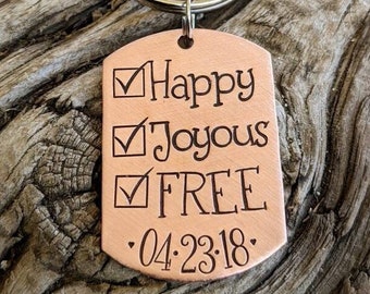 Personalized hand stamped sobriety keychain. Addiction recovery anniversary presents. Sober birthday coin. 1 year 2 years. Alcoholics AA NA