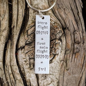 Personalized hand stamped pilot keychain. Pilots gifts. Flight school graduation gift. Helicopter graduate gift. Airplane pilot keychain.