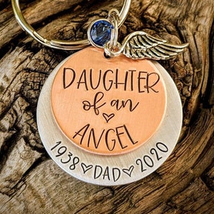 Personalized hand stamped dad memorial keychain. Gift for loss of parent. Daughter of an angel memorial gift. Sympathy gifts Bereavement.