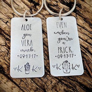 Personalized cactus keychains. Custom succulent gifts. Long distance boyfriend keychain. Matching couples gift set. Valentines day gift.