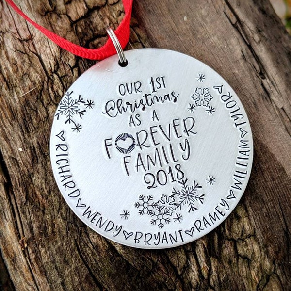Personalized hand stamped ornament. Custom blended family Christmas gift. Gift for stepdad. Stepmom gift. Adoption gift. Wedding gift.