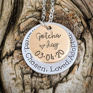 Personalized hand stamped adoption necklace. Adoption day gifts. Gift for daughter. New mom gift. Blended family gifts. Gotcha day jewelry.