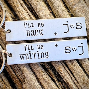 Personalized hand stamped MATCHING SET couples keychains. Valentines day gifts. Anniversary gift. Long distance boyfriend. Girlfriend gifts.