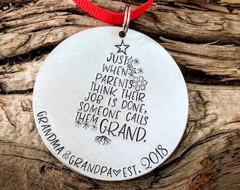 Personalized ornament. Hand stamped Christmas tree ornament. New grandparents gift. Gift for new grandma. First time grandpa gift.