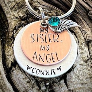 Personalized hand stamped sister memorial keychain. Gift for loss of sister. Infant loss gift for sibling. Loss of sibling gift. Sympathy