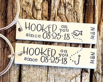 Personalized MATCHING SET couples fishing keychains. Valentines day gifts. Long distance boyfriend. Personalized keychains. Anniversary gift