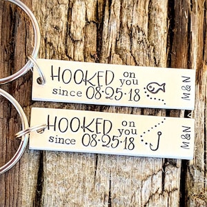 Personalized MATCHING SET couples fishing keychains. Valentines day gifts. Long distance boyfriend. Personalized keychains. Anniversary gift