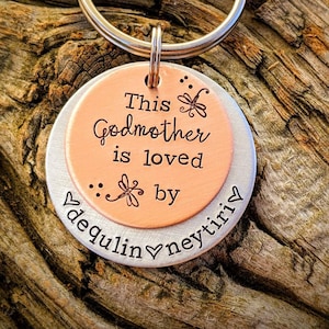Personalized hand stamped godmother keychain. Custom godmother gift. Auntie gifts. Baptism gift for auntie. Mothers day gifts. Dragonflies.