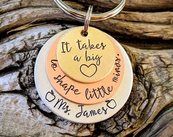 Personalized hand stamped teacher keychain. Custom teacher gift. End of year gift for teacher. Teachers appreciation week gift from child