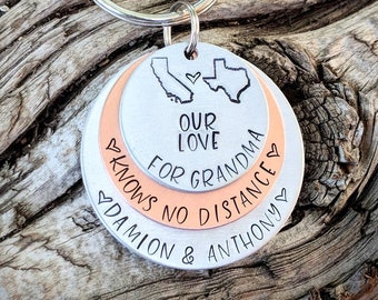 Personalized hand stamped long distance grandma keychain. Gift from grandkids. Grandmother keychain. Nana gift. Memaw gift. New grandma gift