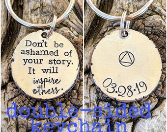 POTIY Sobriety Keychain Sober 5 Year Anniversary Gift Alcoholics Keychain She Believed She Could So She Did Sobriety Gifts AA Recovery Gifts Recovery Symbol Gift