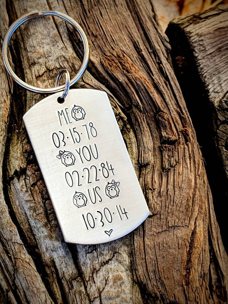 Boyfriend gifts Anniversary date gifts Custom Valentines day gifts Husband gifts. Personalized hand stamped keychain Penguin gifts