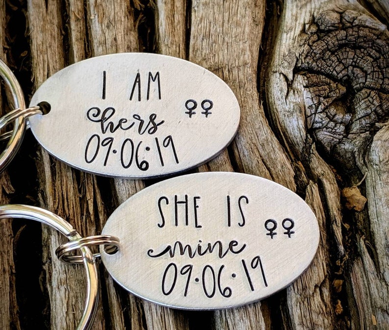 Personalized Hand Stamped Girlfriend Keychains. Matching | Etsy