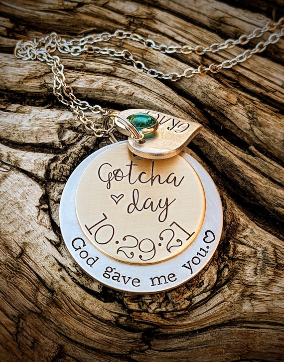 Personalized hand stamped adoption necklace. Foster to adopt gifts. Adoption day present. Gift for blended family. First mothers day gift.