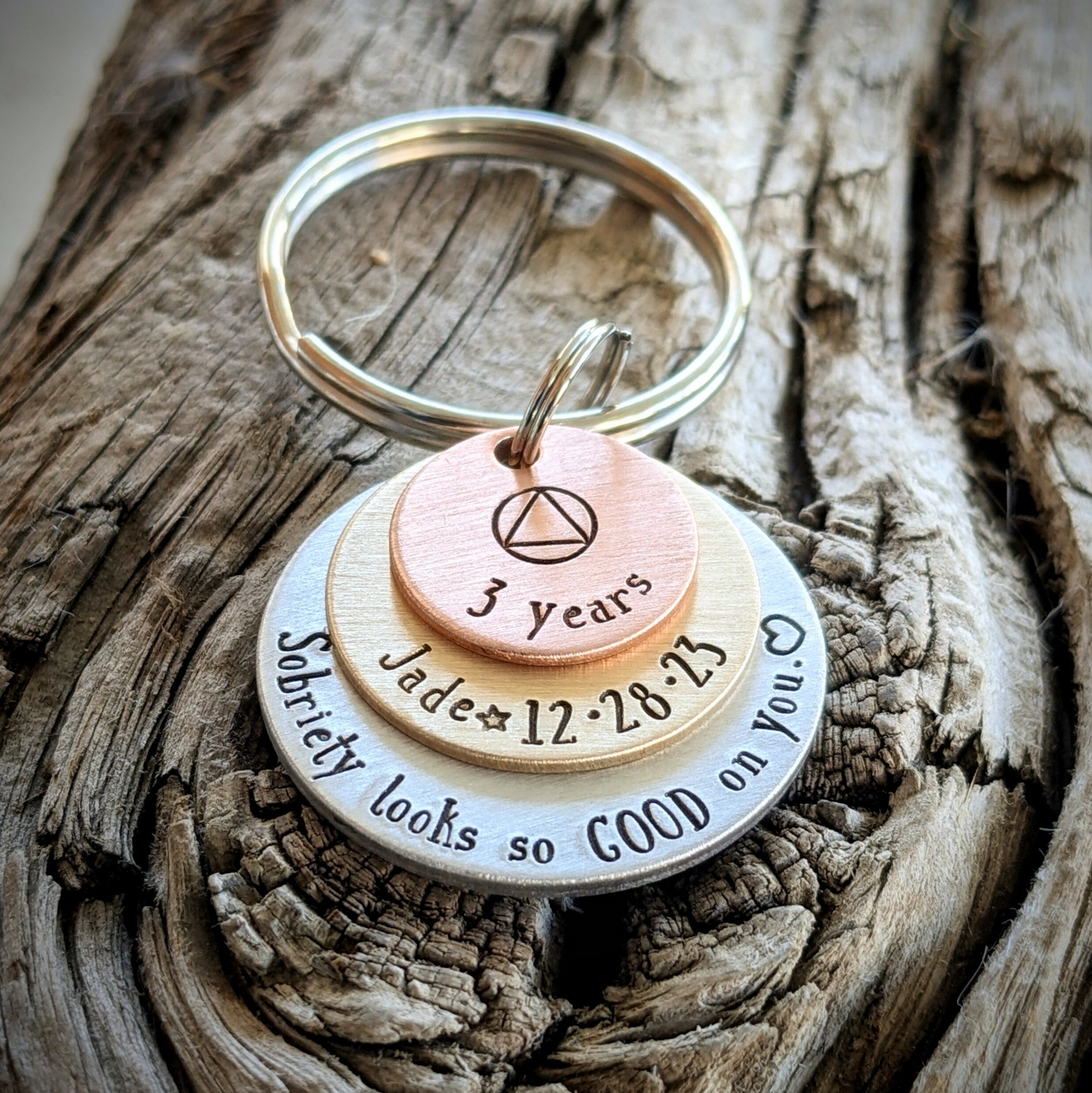 Aa Keychains Custom Hand Stamped Sobriety Keychain. 1 Year Sober Gift. 2 Years ...