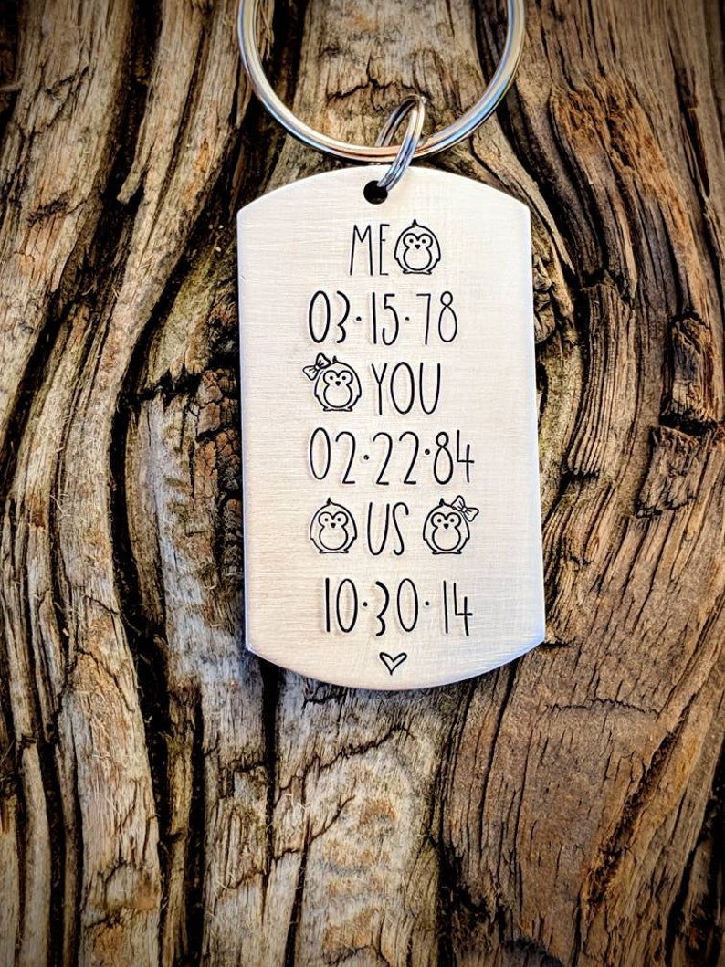 Boyfriend gifts Anniversary date gifts Custom Valentines day gifts Husband gifts. Personalized hand stamped keychain Penguin gifts