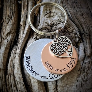 Personalized hand stamped grandmas keychain. Mothers day gifts for grandmother. First time grandma gifts. Custom pregnancy announcement. image 3