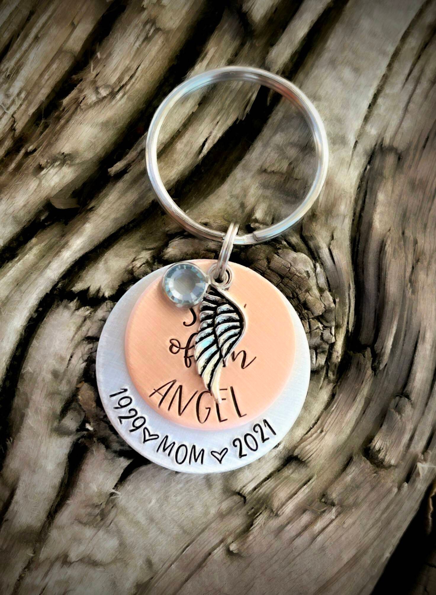 Personalized Hand Stamped Memorial Keychain. Loss of Mom Gift. Son of ...