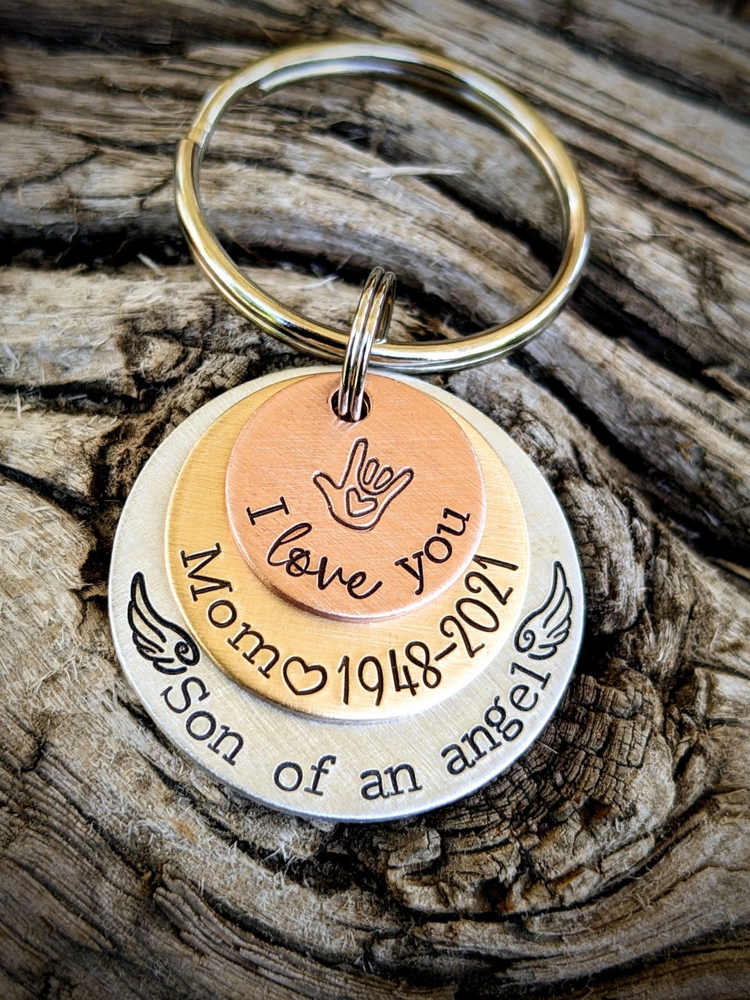 Personalized Hand Stamped ASL Memorial Keychain. Loss of Mom Etsy