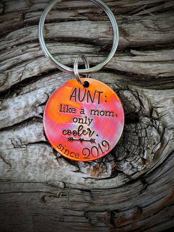 Hand Stamped Aunt Keychain. Gift for Sister Pregnancy Announcement