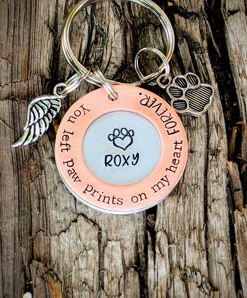 Personalized Pet Memorial Keychain. Hand Stamped Dog Lover. Etsy