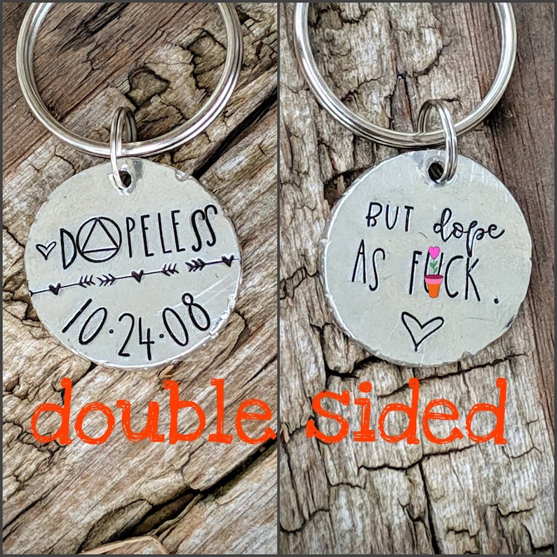Personalized Sobriety Coin. Hand Stamped Recovery Keychain. Etsy