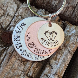 Personalized hand stamped new baby keychain. First fathers day gift. New daddy gift. Number 1 daddy. New father keychain. Gift for husband image 8