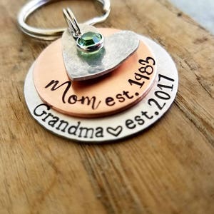 Personalized hand stamped keychain. Pregnancy announcement. New grandma gift. First mothers day gift. New grandmother. Mothers day necklace image 4