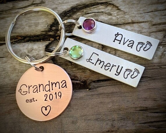 Personalized Hand Stamped Grandma Keychain. Mothers Day Gifts for