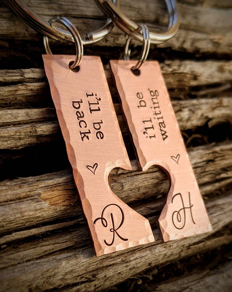 Personalized hand stamped couples keychain SET. Custom | Etsy