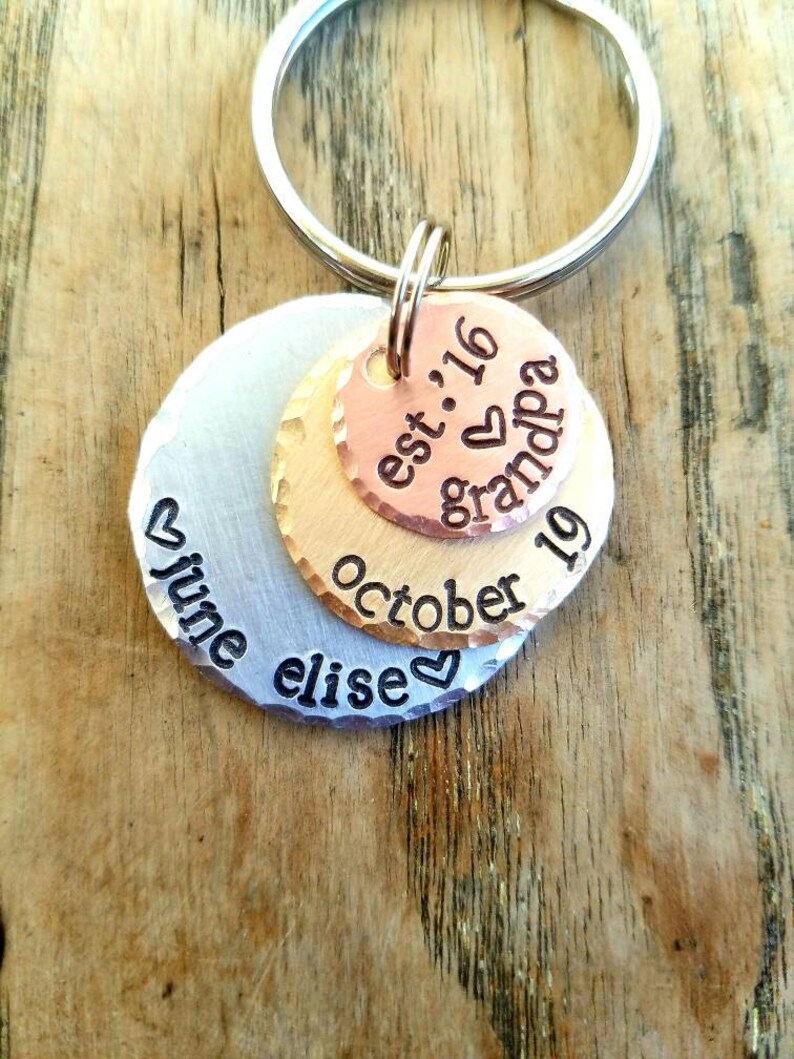 Personalized stamped grandpa keychain. Pregnancy announcement Etsy