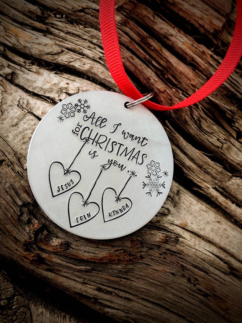 Personalized Christmas ornament. Hand stamped tree ornament. Etsy
