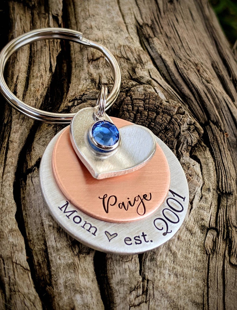 Personalized Hand Stamped Mom Keychain. Mothers Day Gifts. Etsy