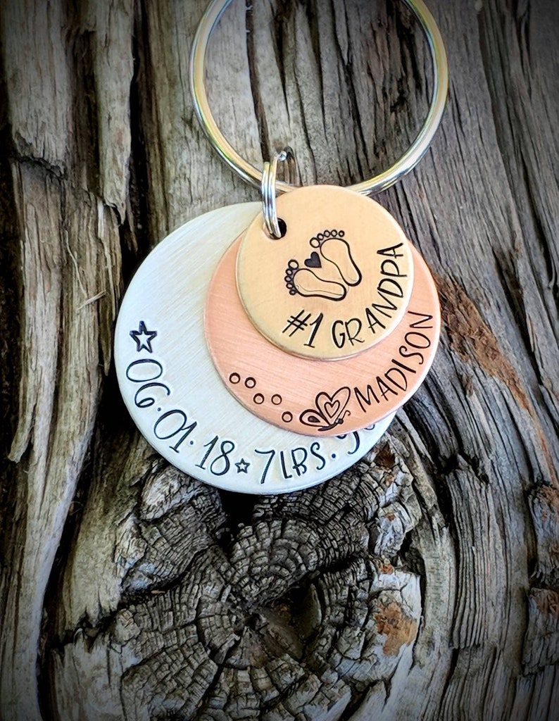 Layered mixed metal gift. Number one grandpa Gift from grandkids Personalized grandpa keychain Grandfather gift Hand stamped keychain
