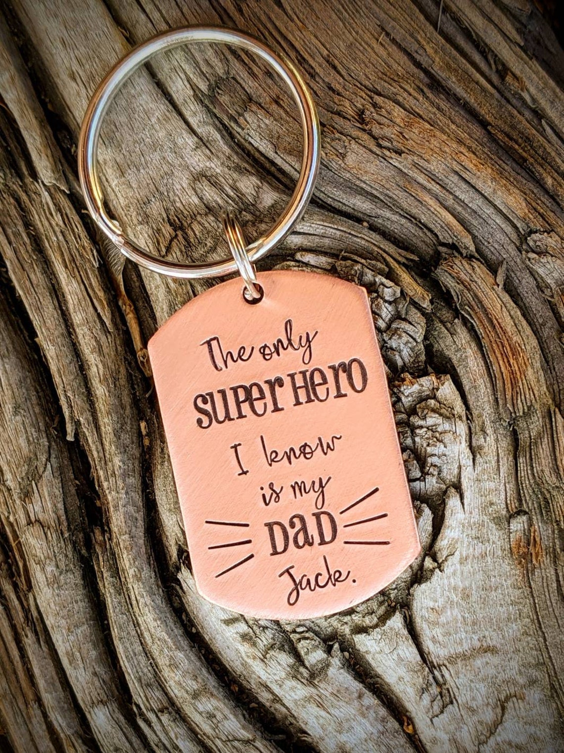 Personalized Hand Stamped Dad Keychain. Custom Fathers Day Gift. First ...